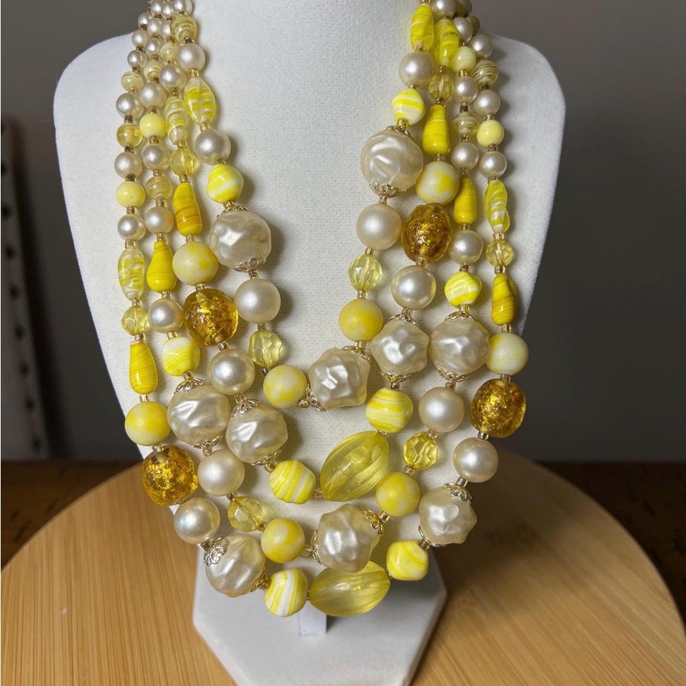 1960s vintage multi strand yellow celluloid necklace